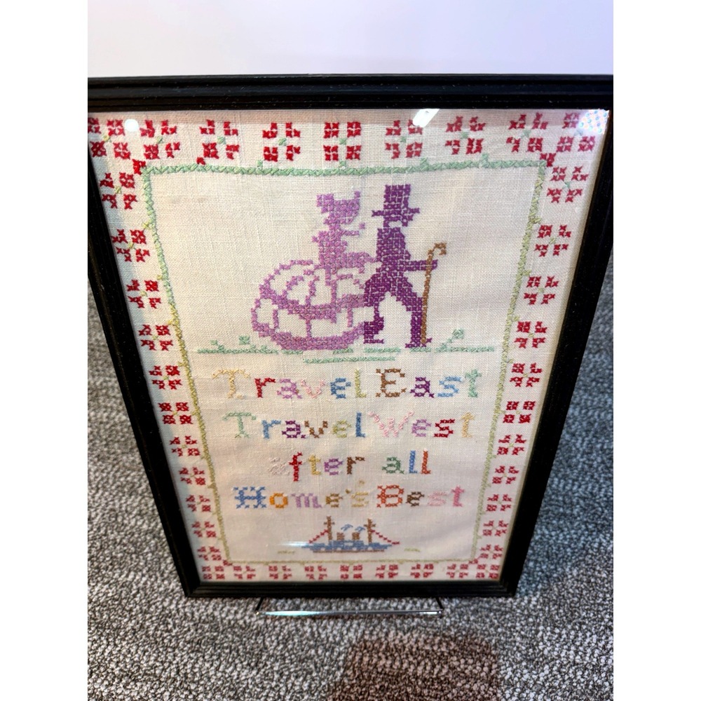 Antique 1924 Cross Stitch Sampler Signed Age 8 Folk Art Primitive Homes Best 236